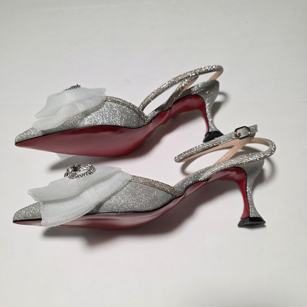Elegant Silver Rhinestones and White Women's Heels - Picture 17 of 17